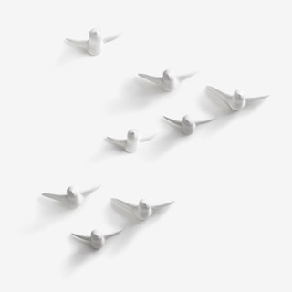 Ceramic Birds Wall Decoration in Large White - 8Pcs