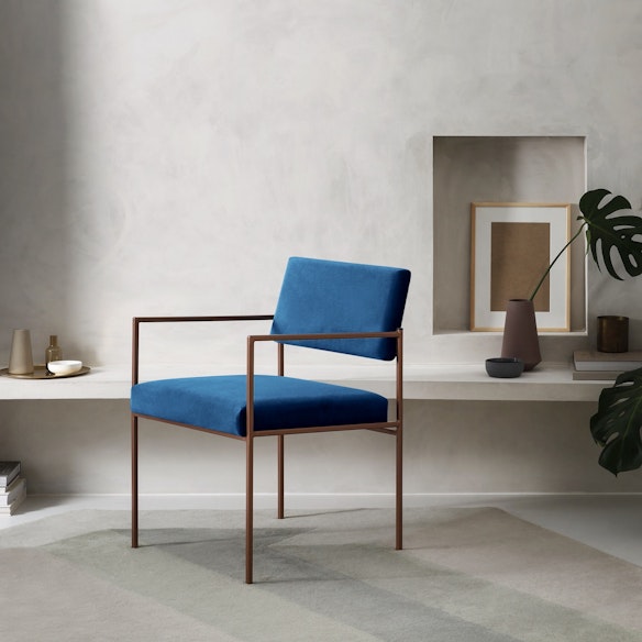 Cube Armchair Copper Velvet Line In Royal Blue By Sternzeit Design Home Living Accessories Cube Armchair Copper Velvet Line In Royal Blue