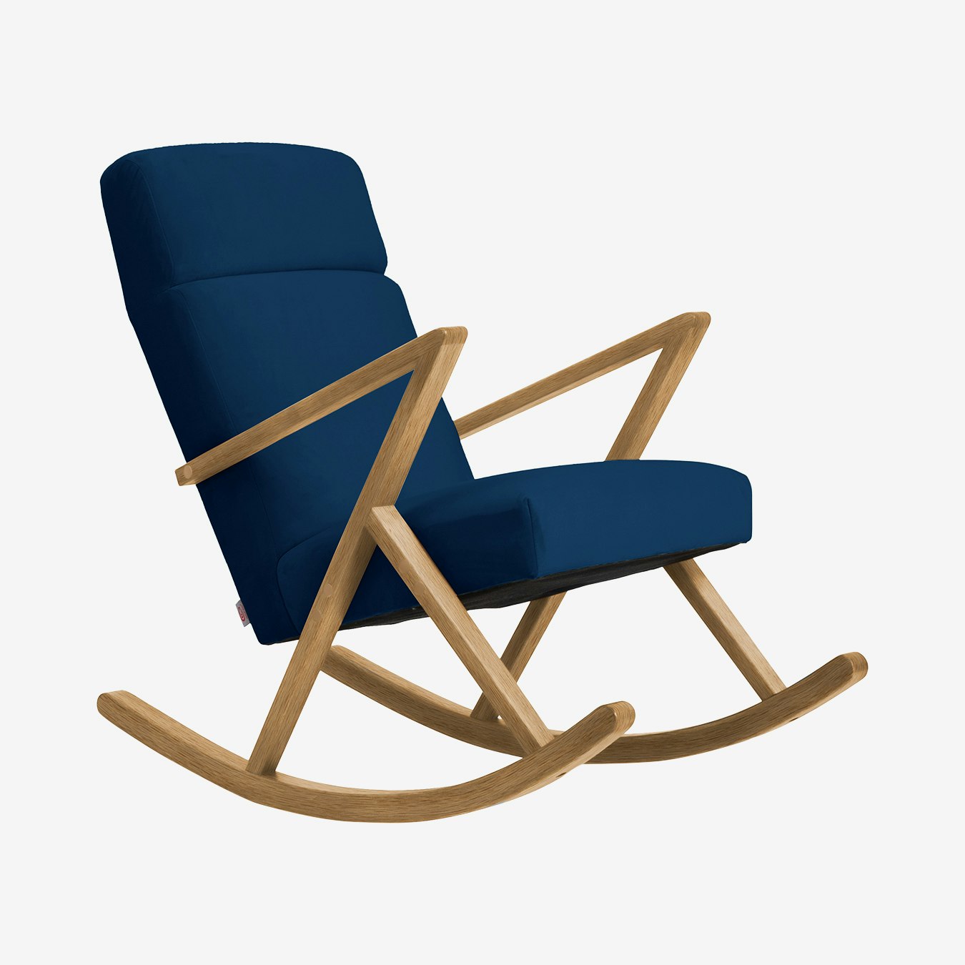 Retrostar Lounge Rocker in Dark Blue & Natural Oak - Velvet by Sternzeit Design