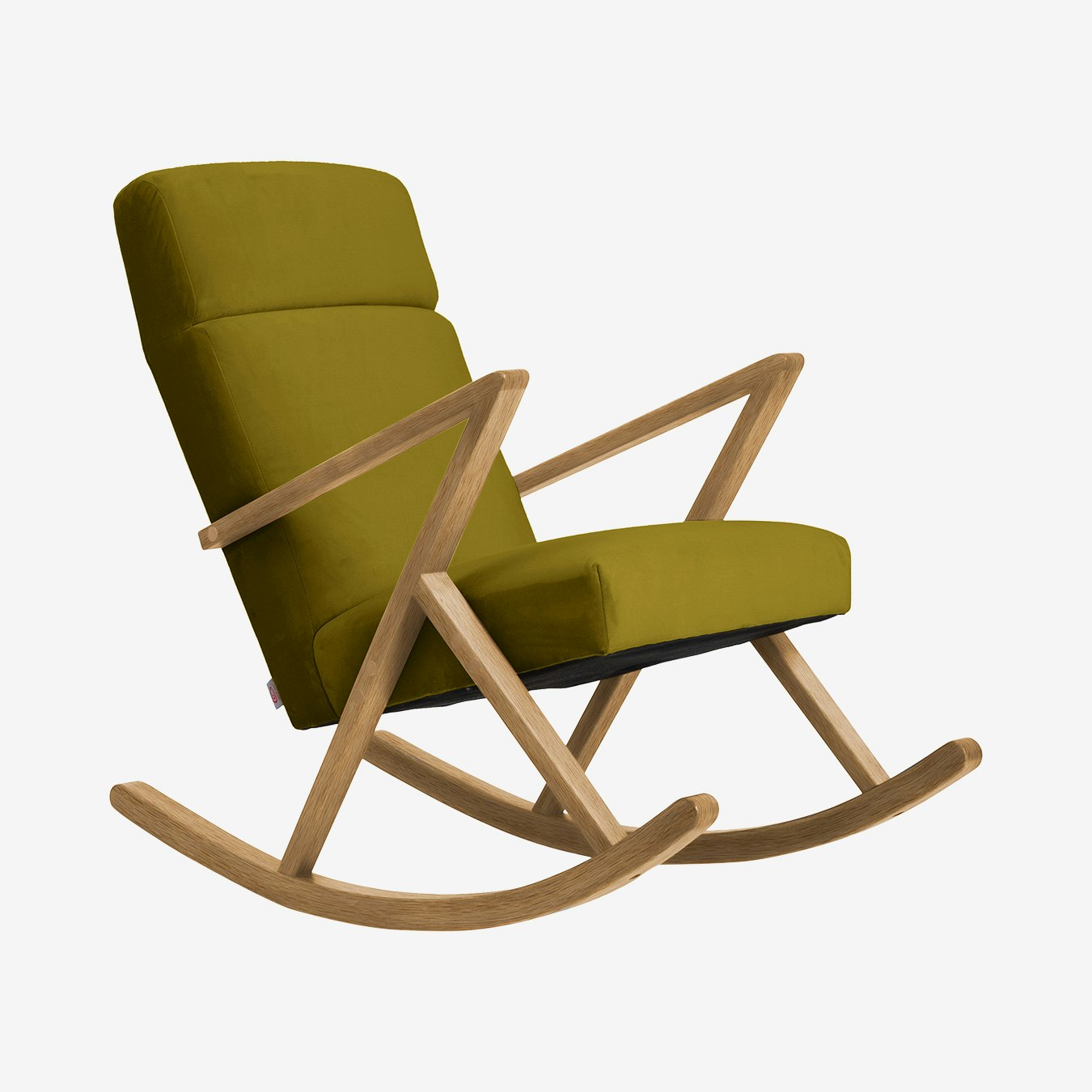 Retrostar Lounge Rocker in Olive Green & Natural Oak - Velvet by Sternzeit Design
