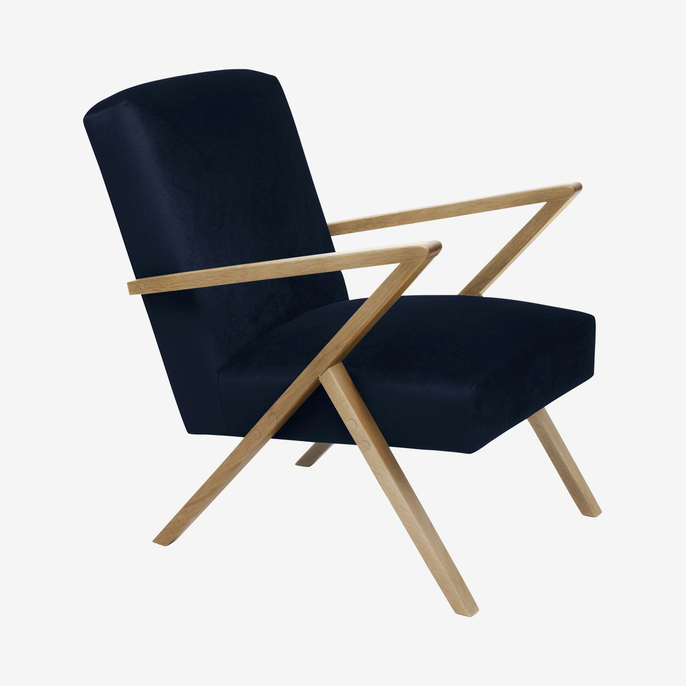 Retrostar Chair in Navy Blue & Natural Oak - Velvet by Sternzeit Design