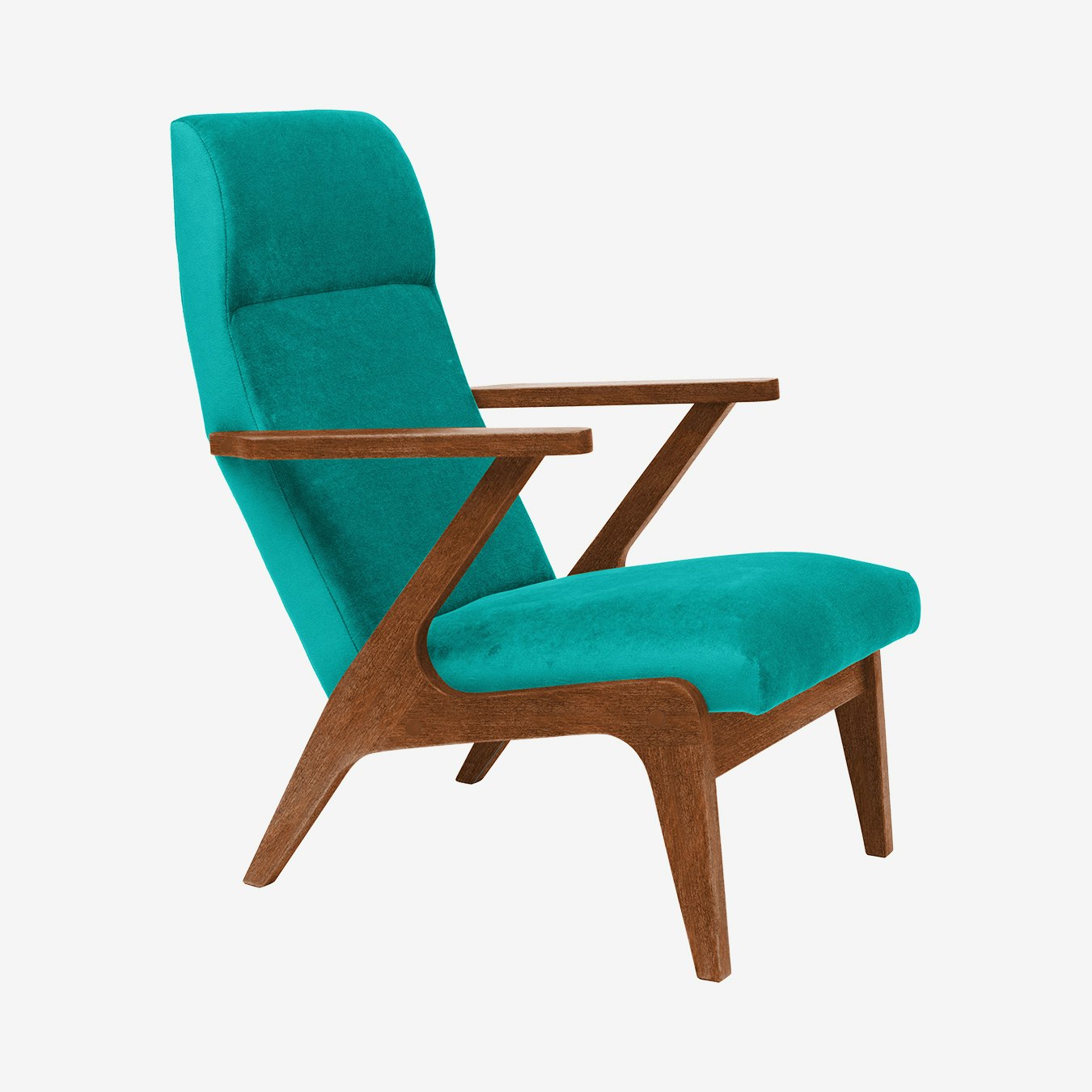 Apollo Lounge Chair in Ocean Blue & Walnut - Velvet by Sternzeit Design