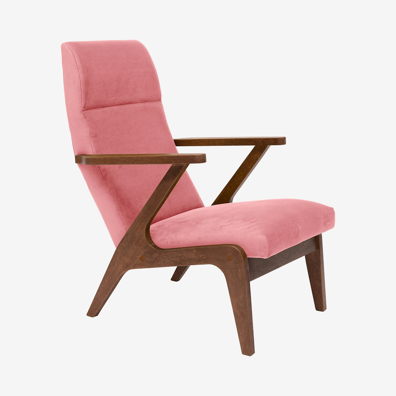 Apollo Lounge Chair in Light Rose & Walnut - Velvet by Sternzeit Design