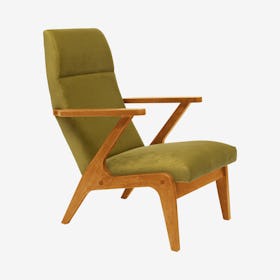 Apollo Lounge Chair in Olive Green & Honey - Velvet