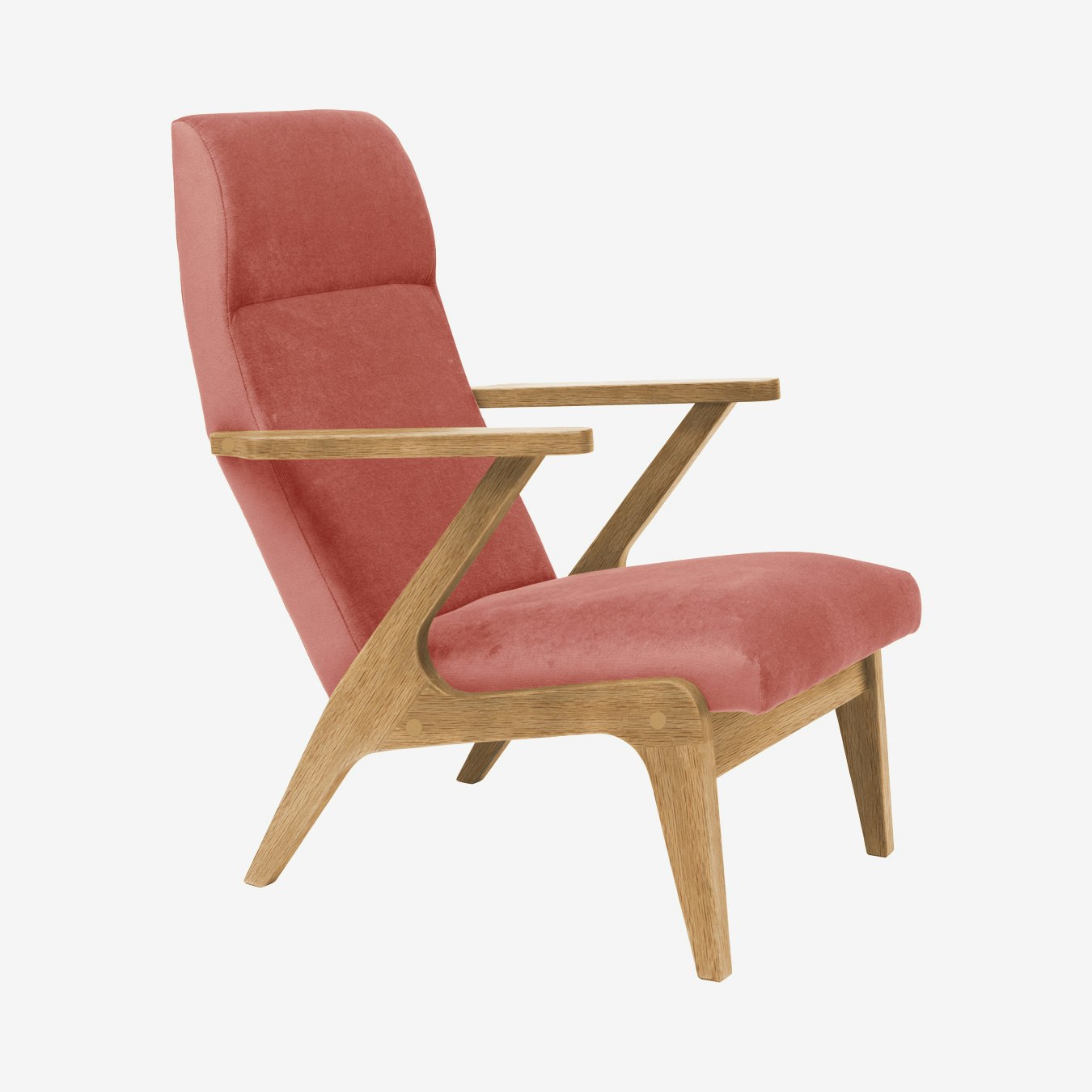 Apollo Lounge Chair in Rosa Pink & Natural Oak - Velvet by Sternzeit Design