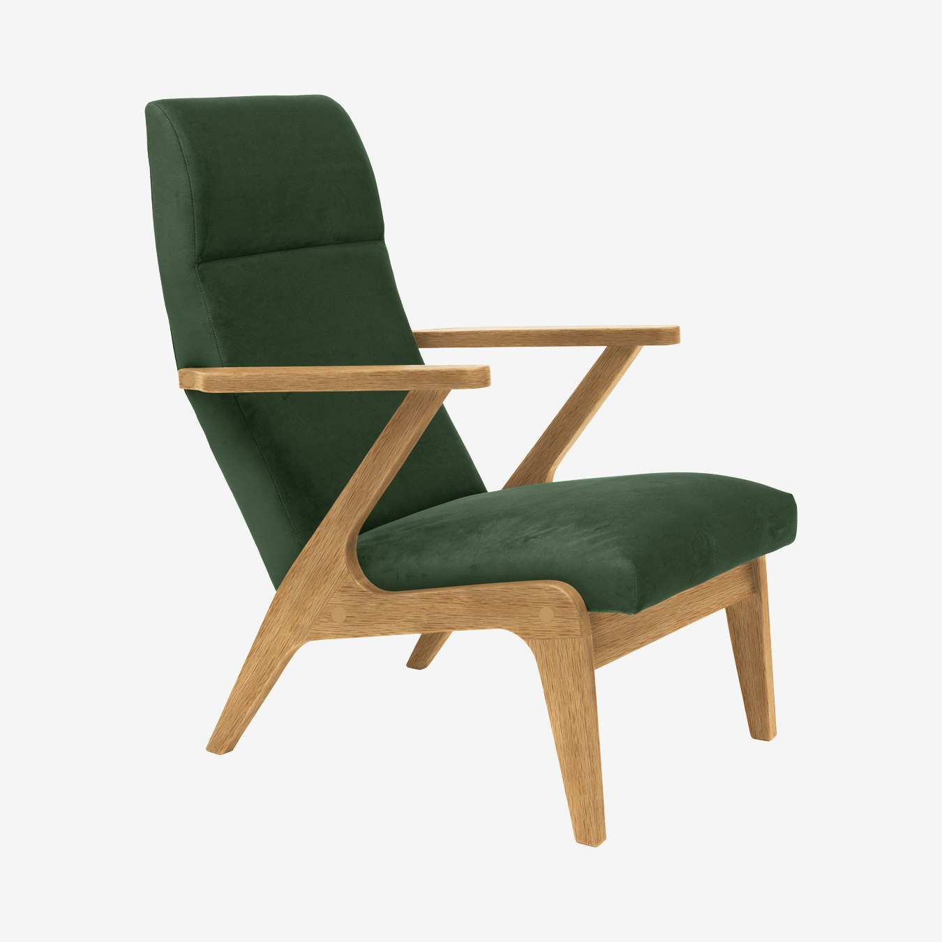 Apollo Lounge Chair in Khaki Green & Natural Oak - Velvet by Sternzeit Design