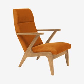 Apollo Lounge Chair in Orange & Natural Oak - Velvet