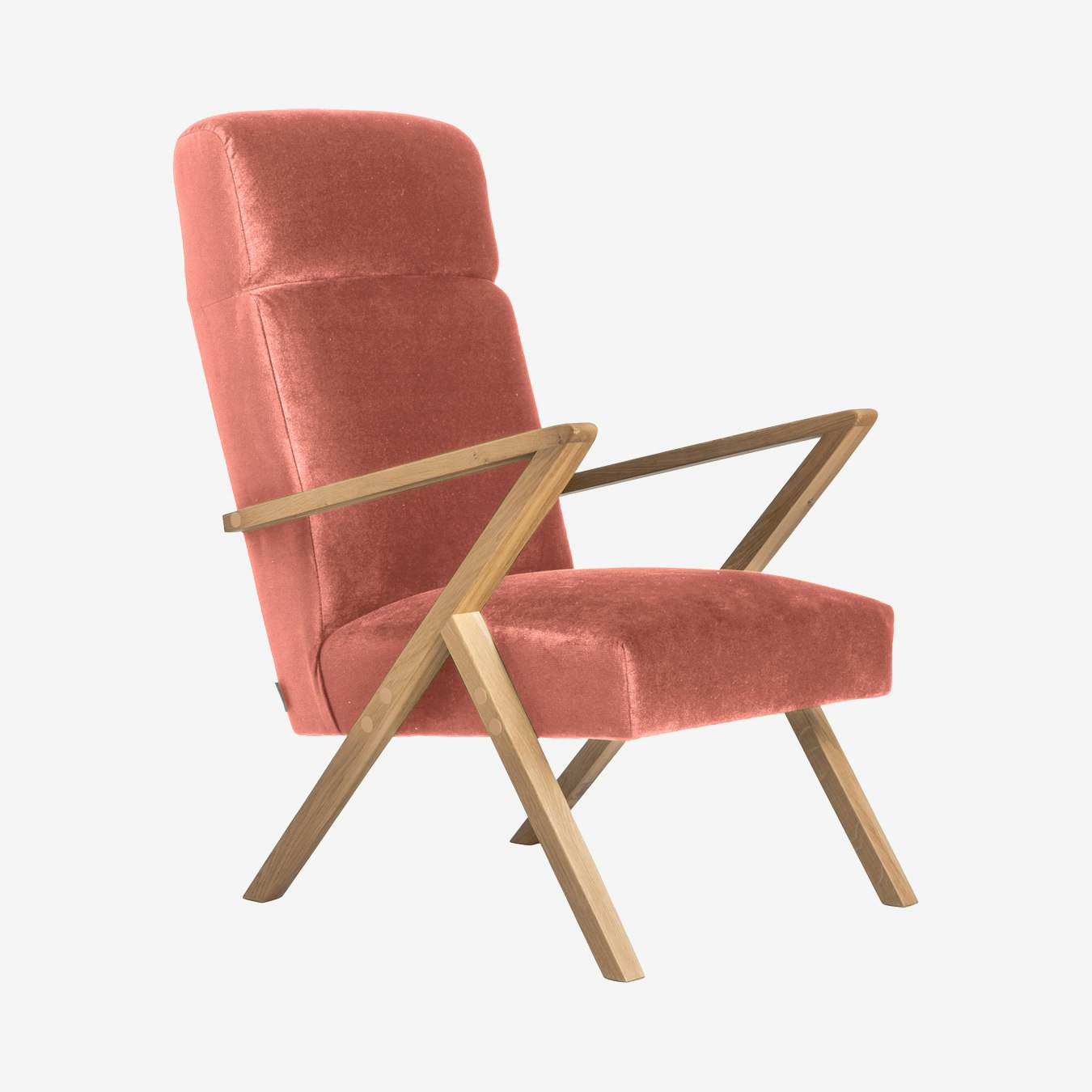Retrostar Lounge Chair in Rosa Pink & Natural Oak - Velvet by Sternzeit Design