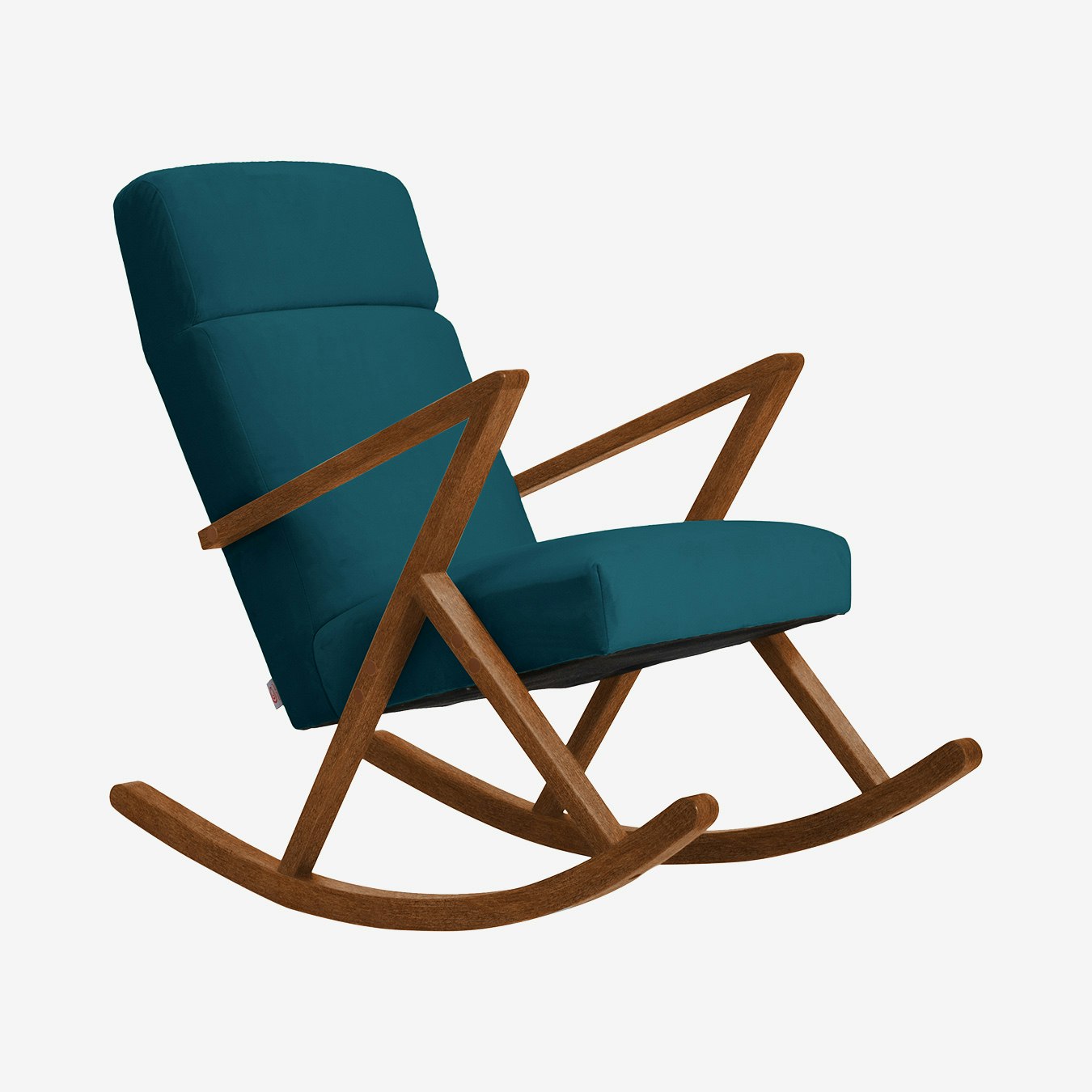 Retrostar Lounge Rocker in Topaz Blue & Walnut - Velvet by Sternzeit Design