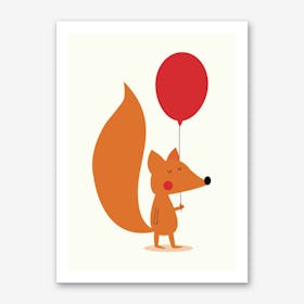 Fox With A Red Balloon Art Print
