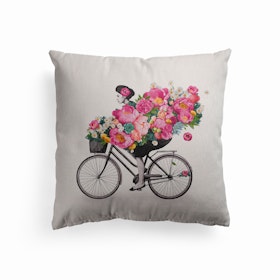Floral Bicycle Canvas Cushion