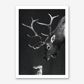 Elk and Rabbit Art Print