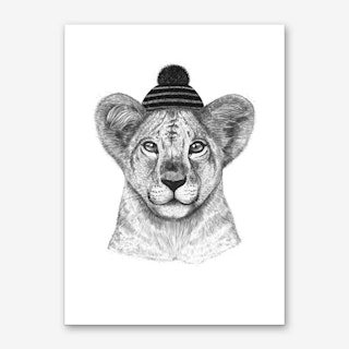 Kid Lion In Winter Hat Art Print