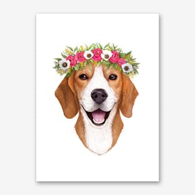 Beagle With Flowers Art Print