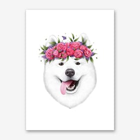 Samoyed With Flowers Art Print