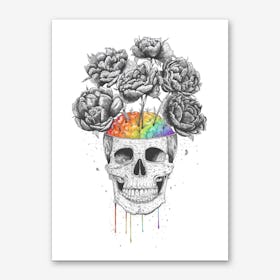 Skull With Rainbow Brain Art Print