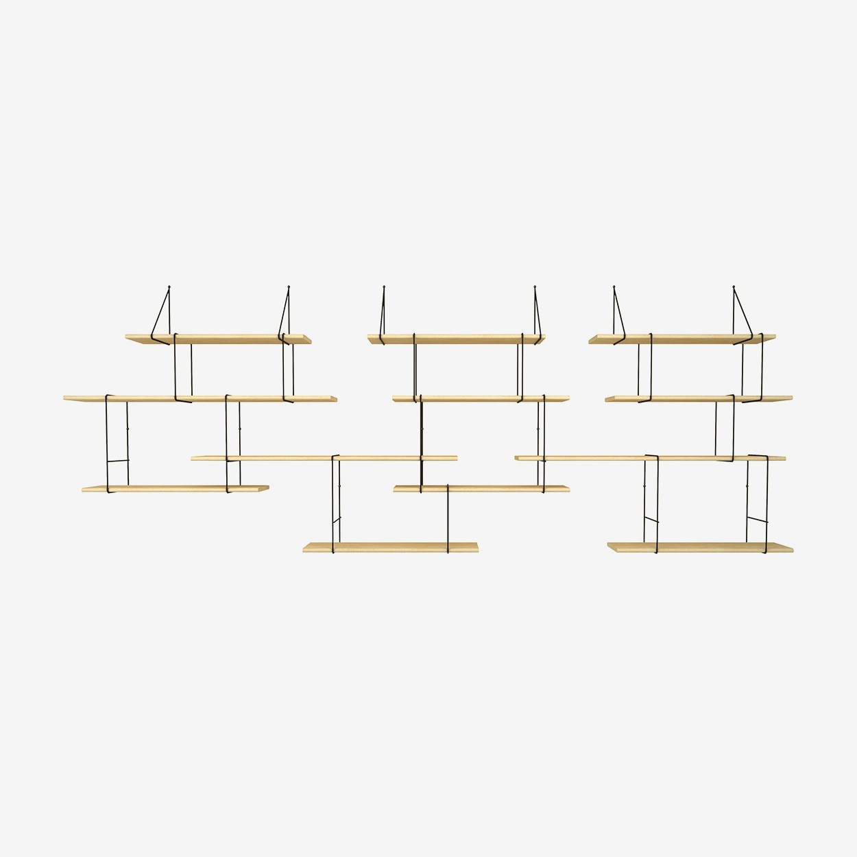 Link Shelf Trio - Ash Wood/Black Brackets by Studio Hausen