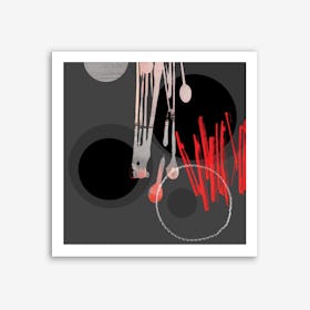 Abstract Circles Black Grey Red Art Print
