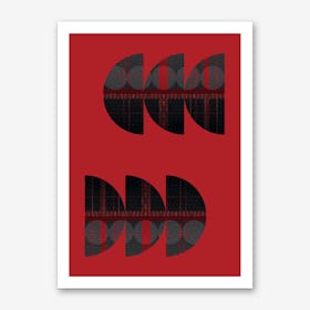 Geometric Semi Circle Reflection Grey On Red Art Print