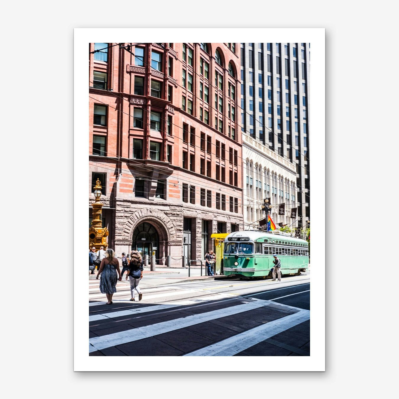 Green Trolley Urban Art Print Poster Framed Option for Living Room Wall Decor