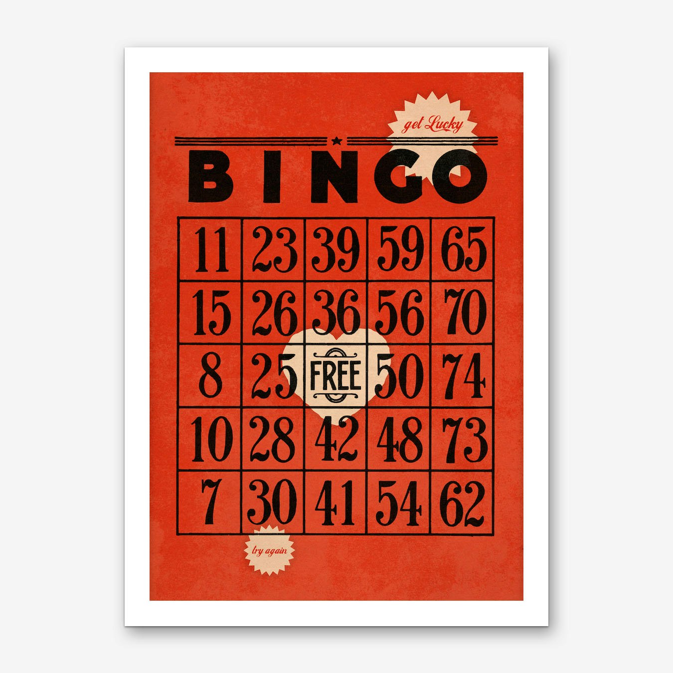 Bingo Game Art Print Retro Red Poster for Living Room Wall Framed Option