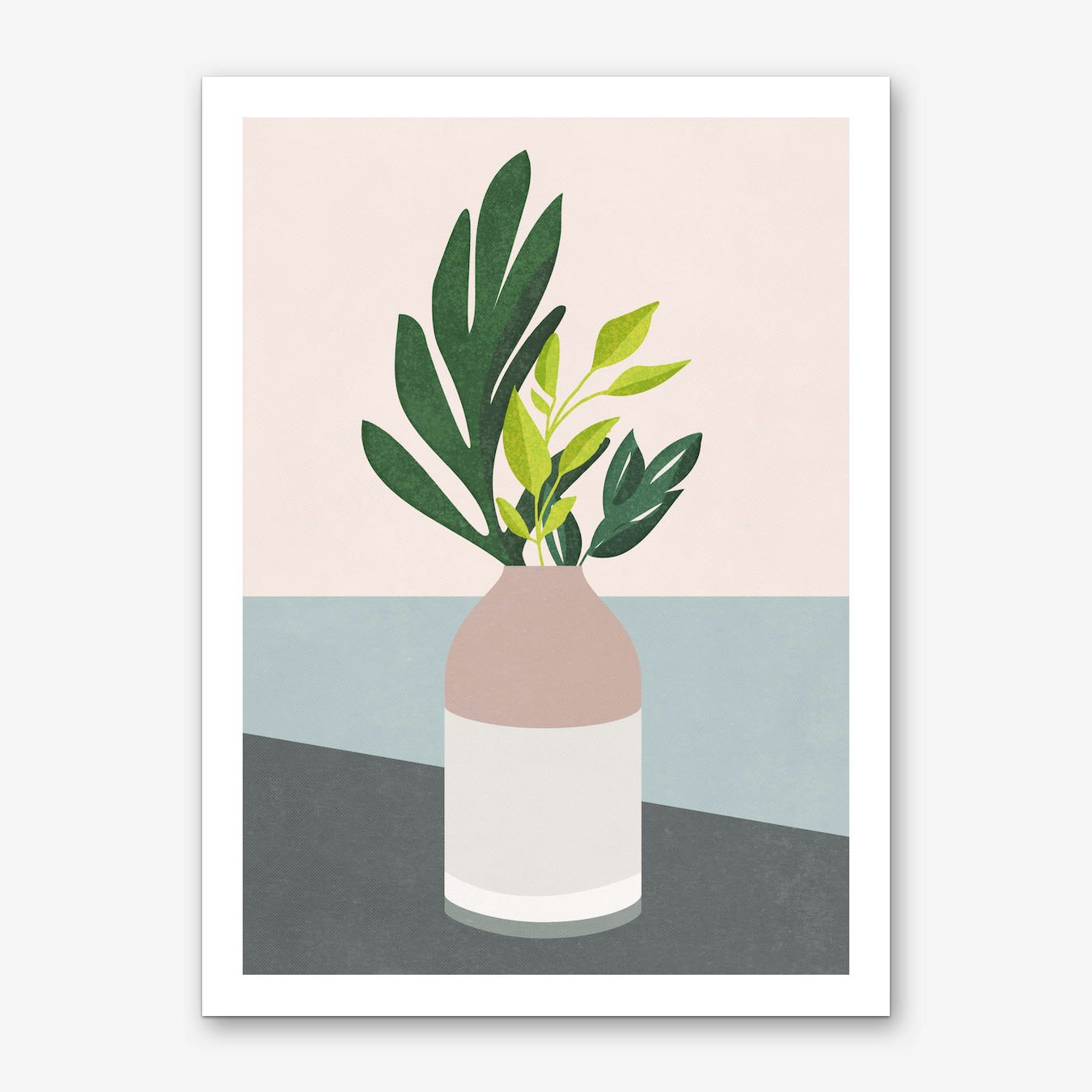 Green Leaves Art Print Poster for Wall Decor Framed Option Mid-Century Style