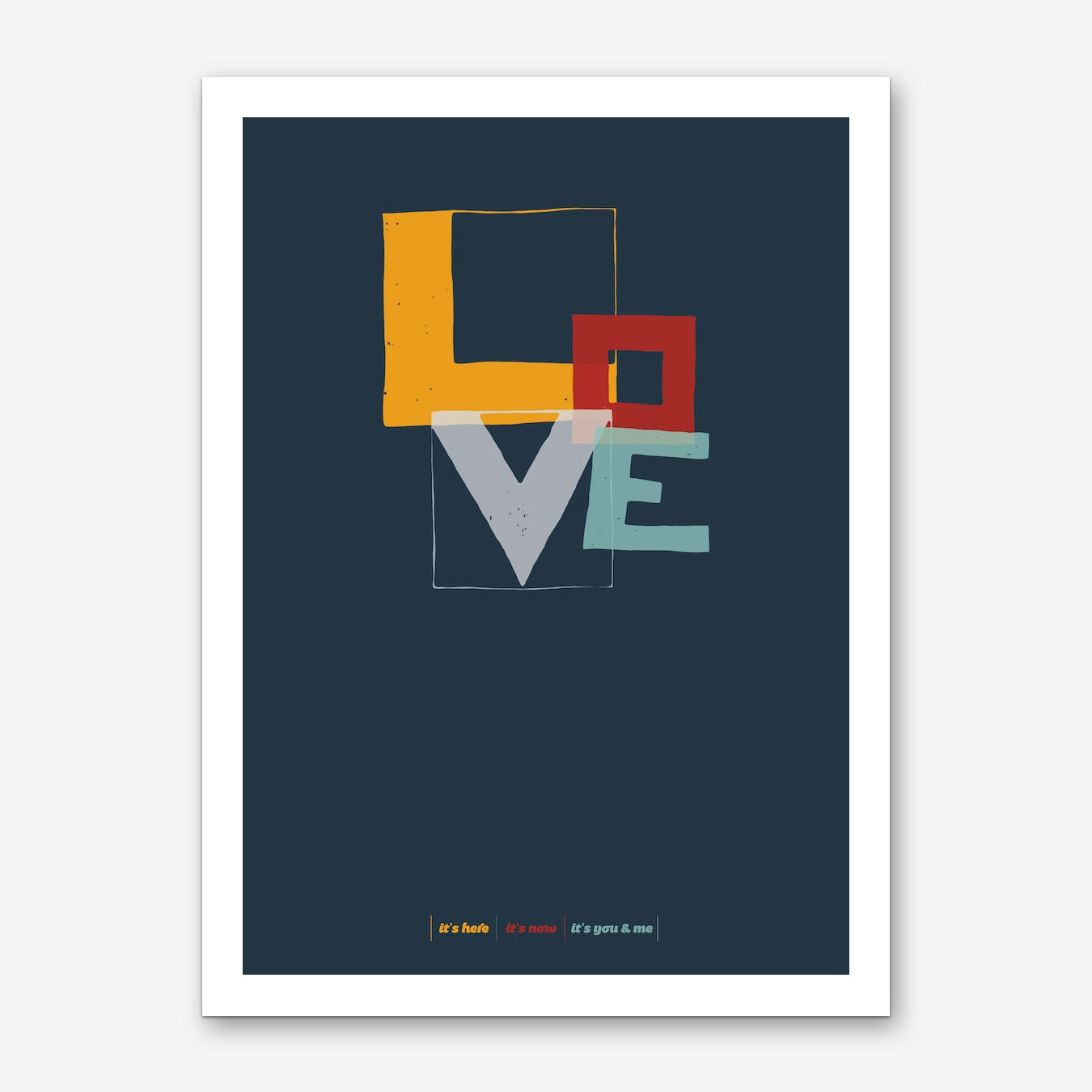 Love Typography Art Print Dark Blue Modern Poster for Living Room Framed Option
