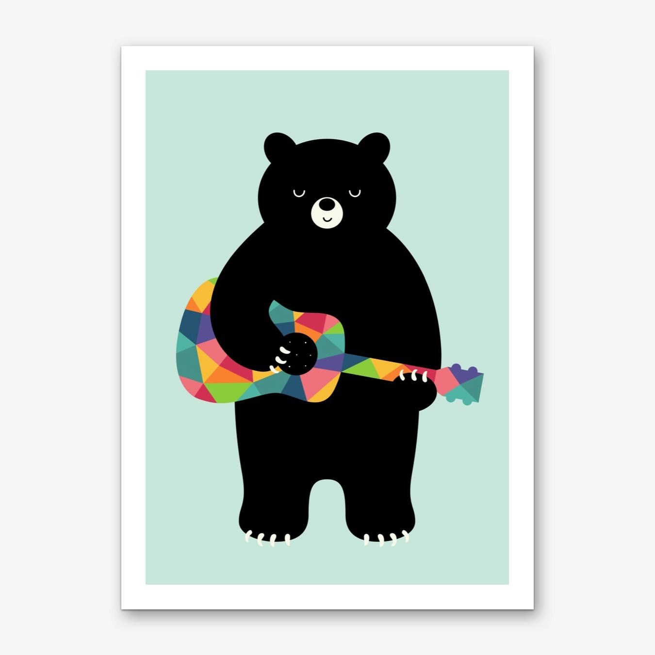 Bear with Guitar Art Print Poster by Andy Westface for Kids Room - Multicolor, Framed Option