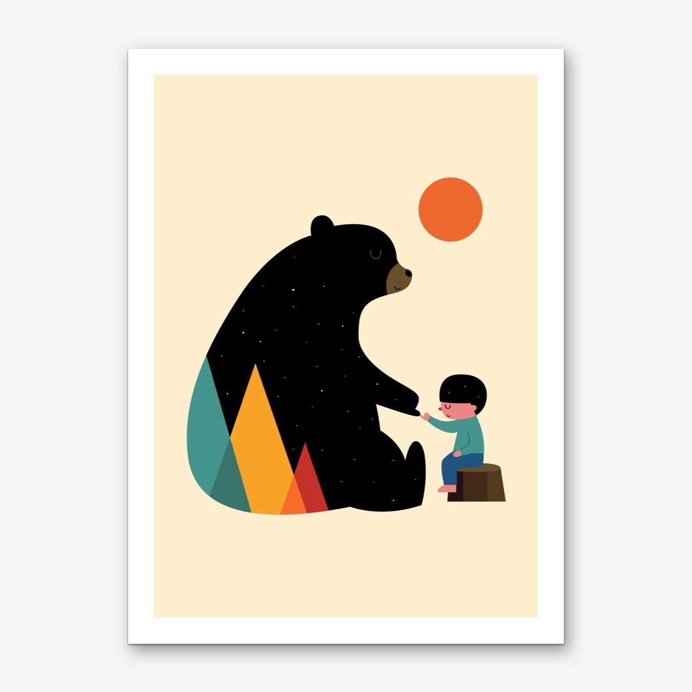 Bear and Child Art Print Poster Framed Colorful for Kids Room Wall Decor