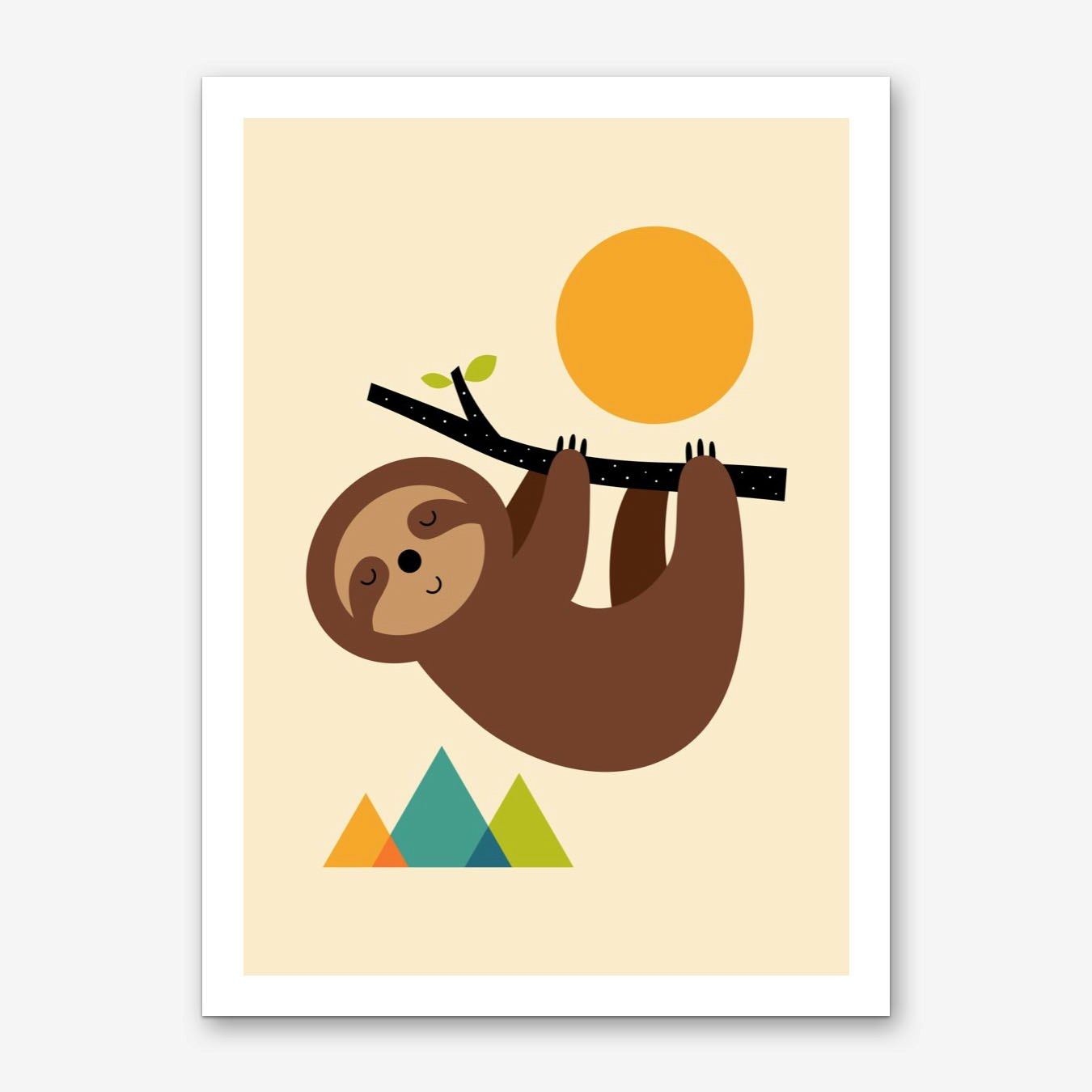 Sloth Wall Art Print Poster Framed Nursery Decor Brown Modern Style Kids Room