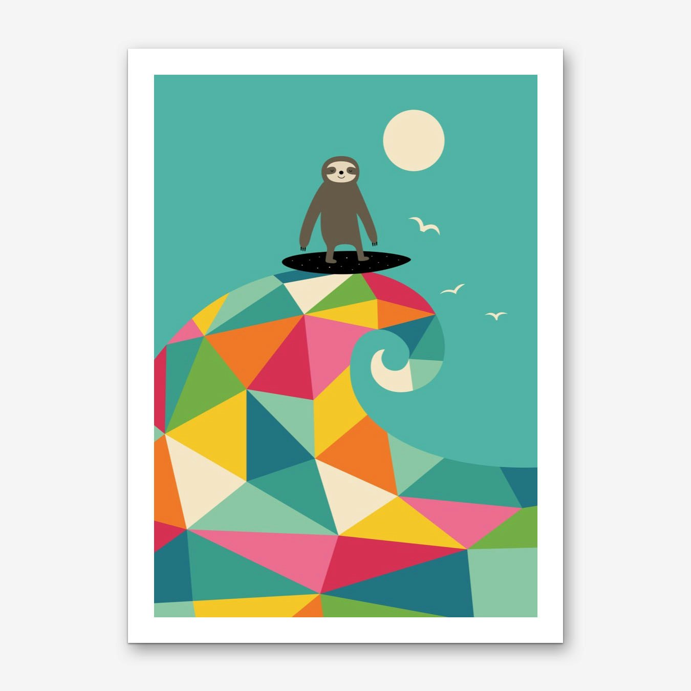 Surfer Sloth Art Print Poster Geometric Teal Nursery Wall Decor Framed Option Available