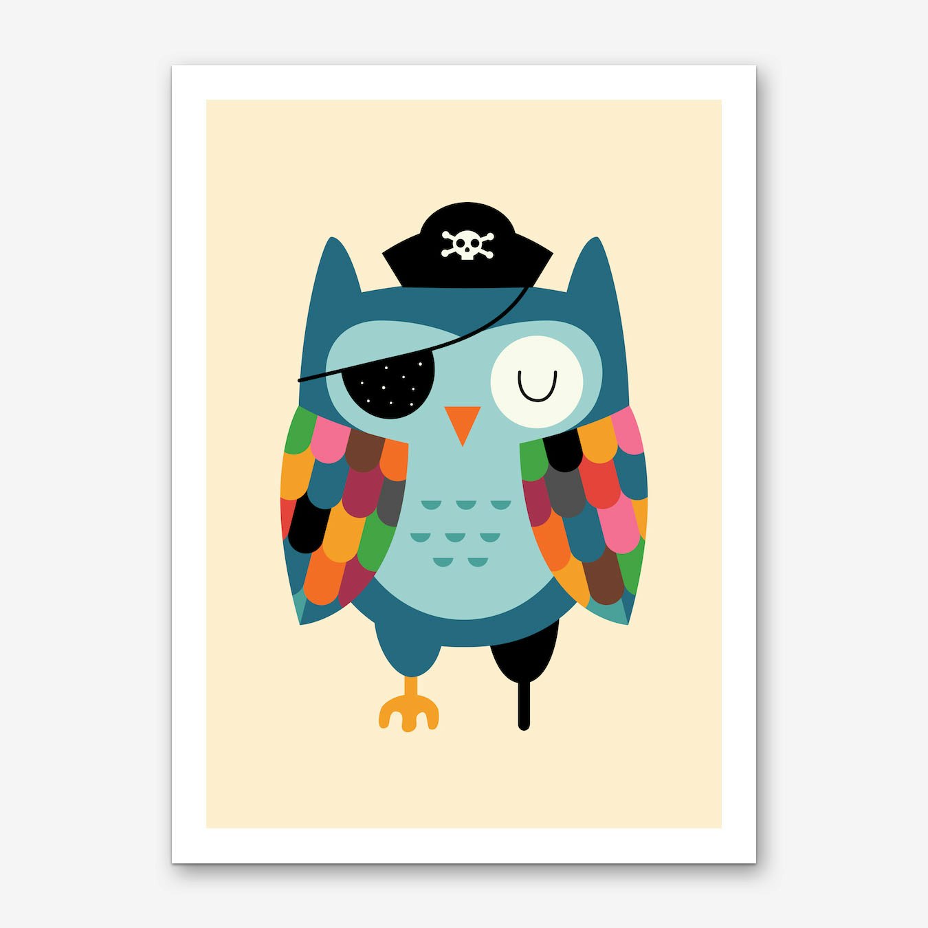 Pirate Owl Art Print Poster by Andy Westface Framed Option Blue for Kids Room Wall Decor