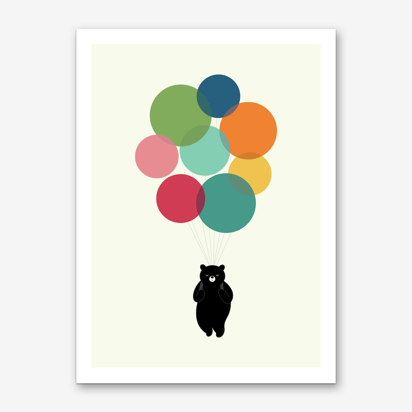 Bear with Balloons Art Print Poster by Andy Westface Colorful Nursery Wall Decor Framed