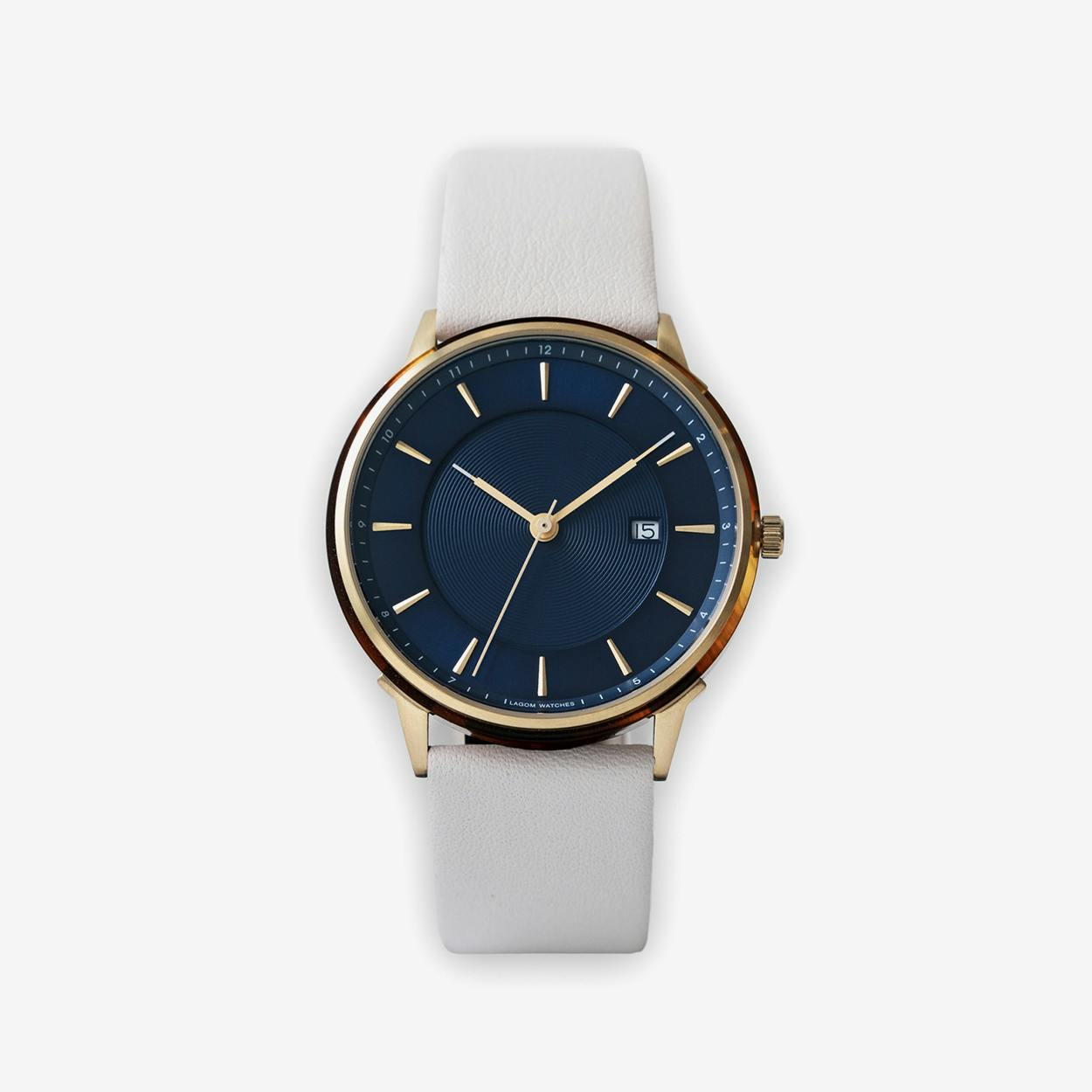 blue strap gold watch