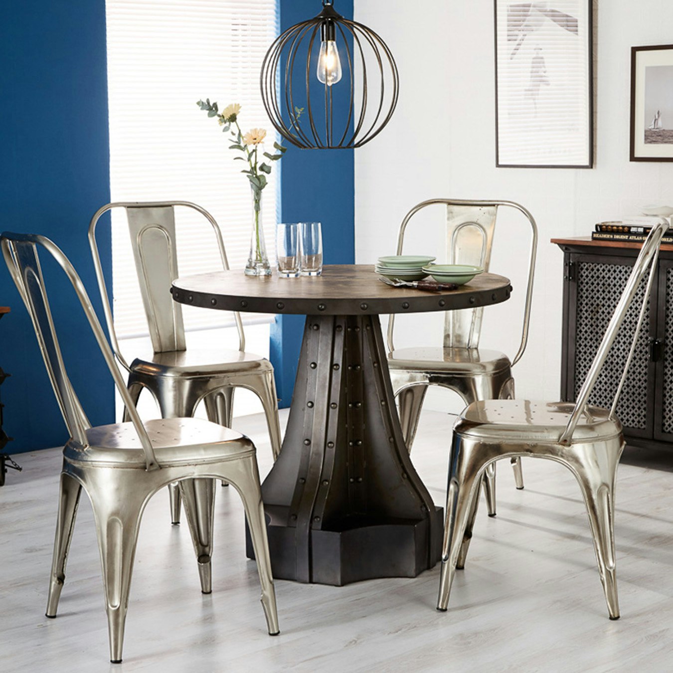 Cosmo Industrial Reclaimed Metal Chairs - Silver - Set Of 2 by Indian Hub