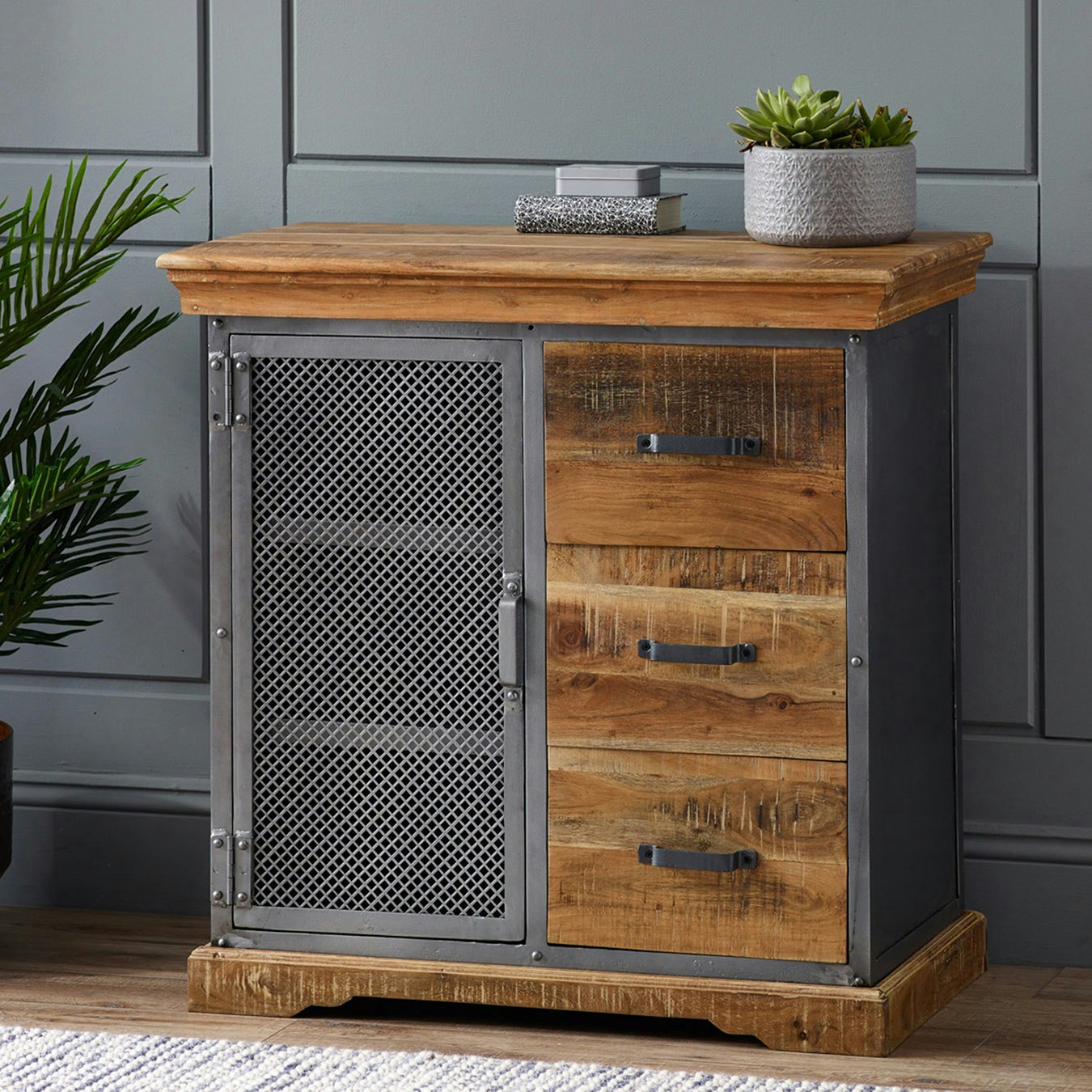 Mesh 3 Drawer Sideboard - Reclaimed Metal / Wood by Indian Hub