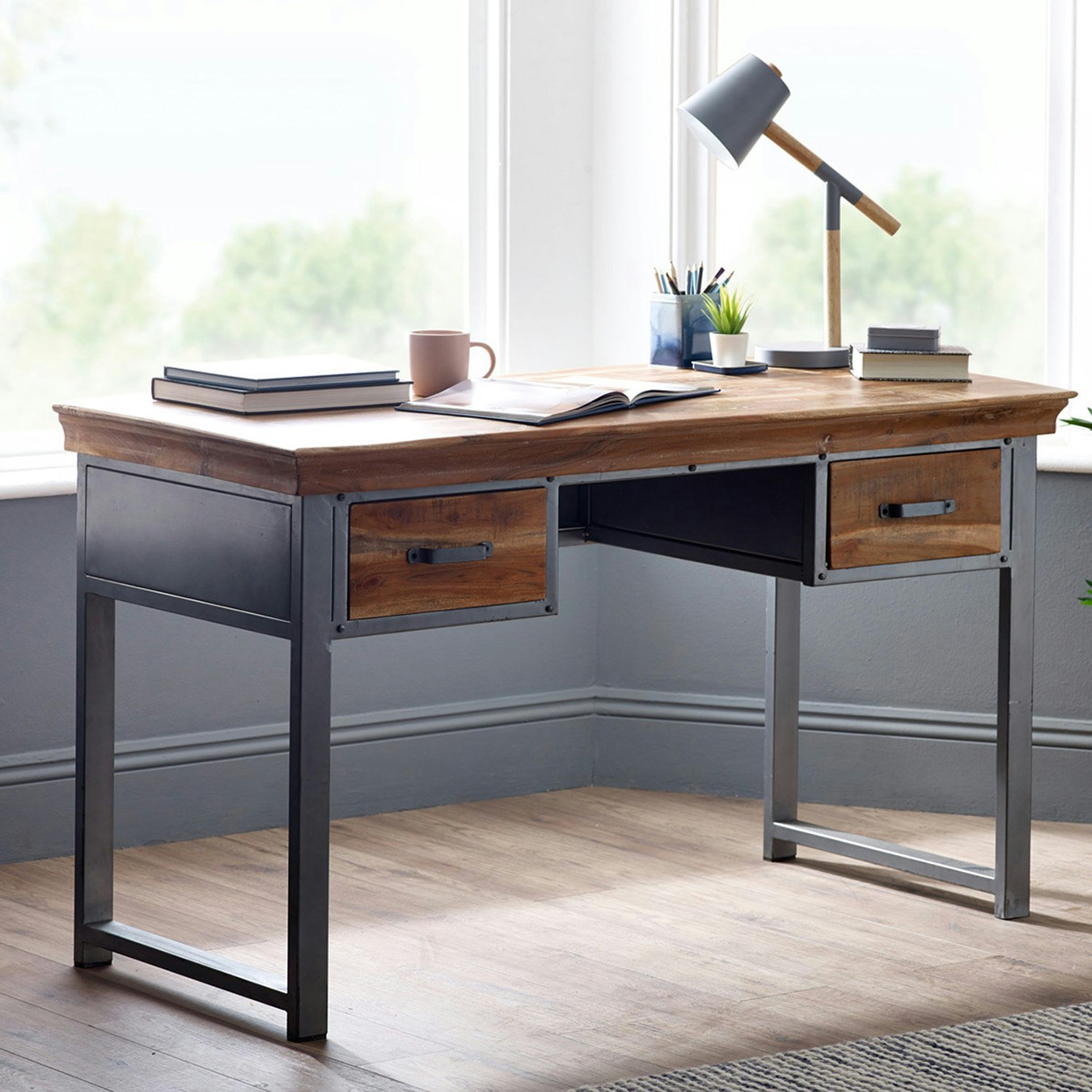 Metropolis Writing Desk with 2 Drawers by Indian Hub
