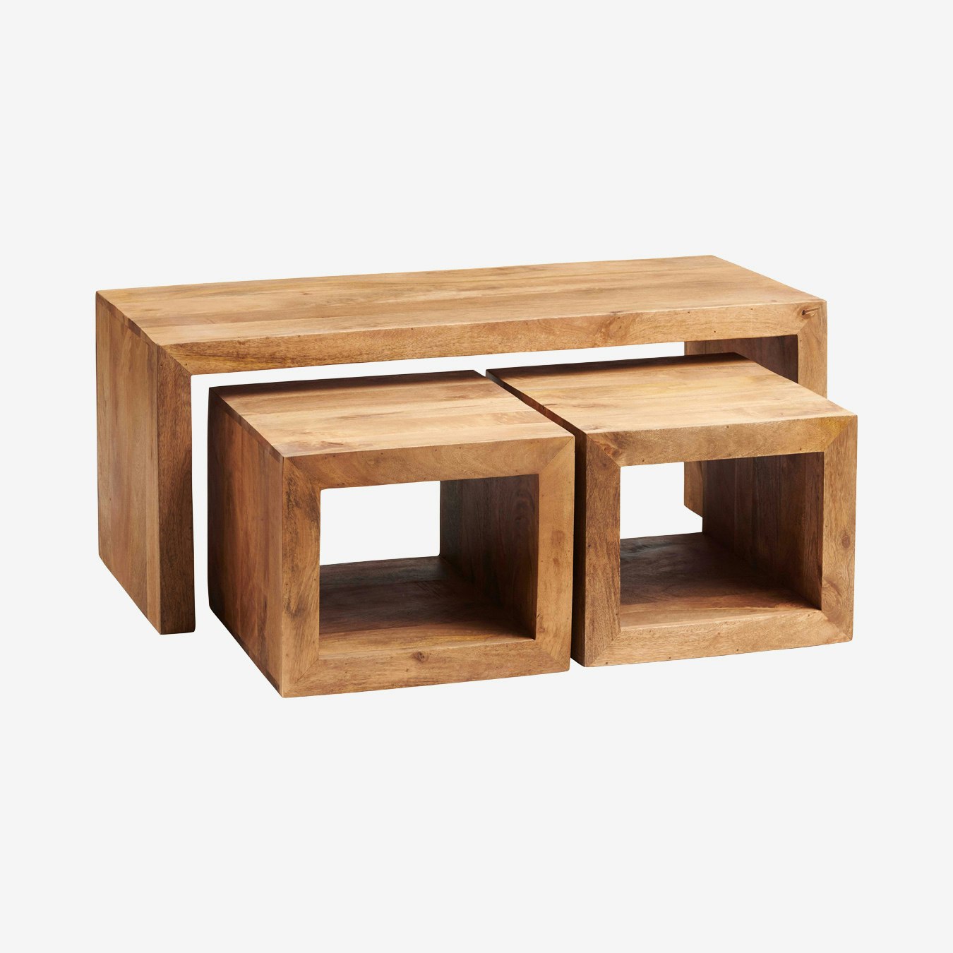 Toko Cubed John Long Coffee Table - Light Mango Wood - Set of 3 by Indian Hub