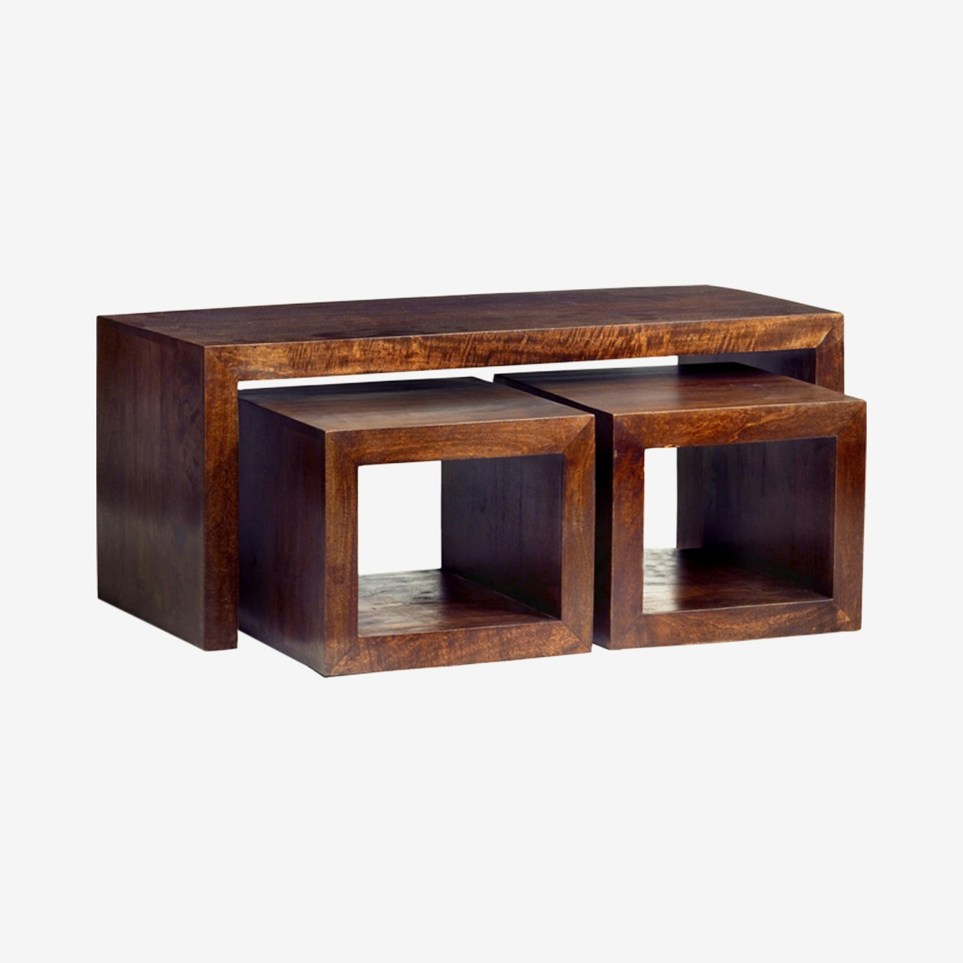 Toko Cubed John Long Coffee Table Set - Dark Mango Wood - Set of 3 by Indian Hub