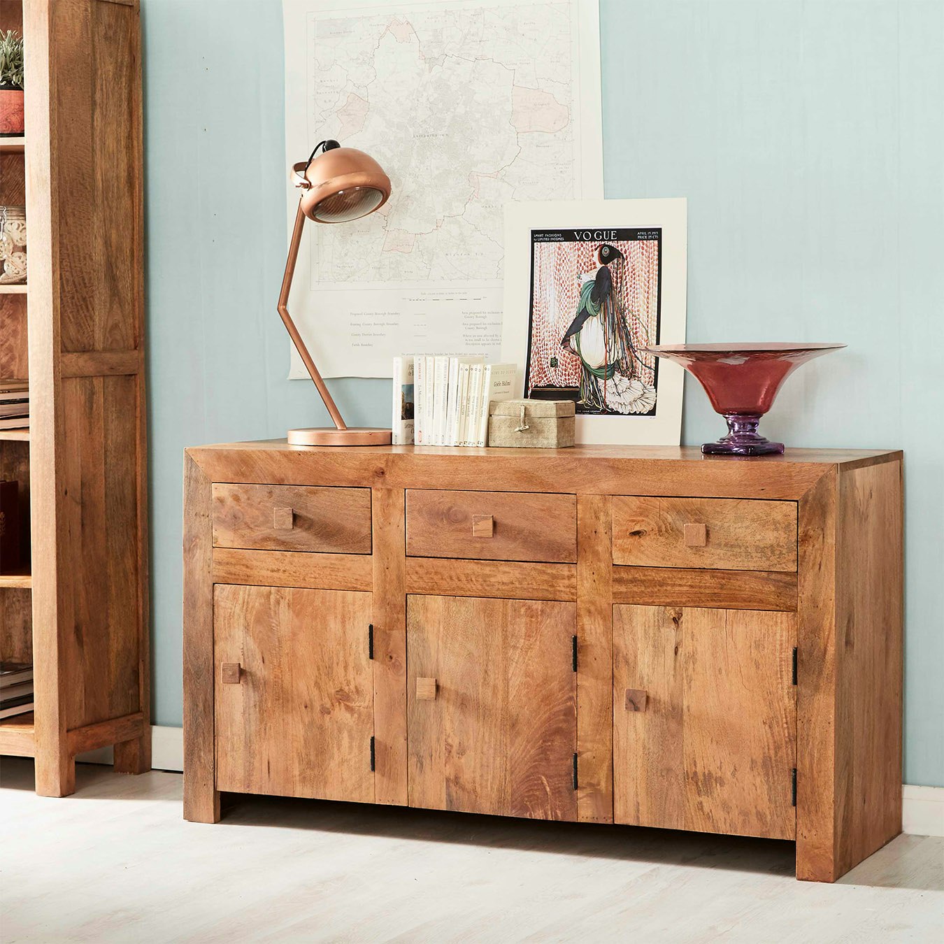 Toko 3-Drawer 3-Door Sideboard - Light Mango Wood by Indian Hub