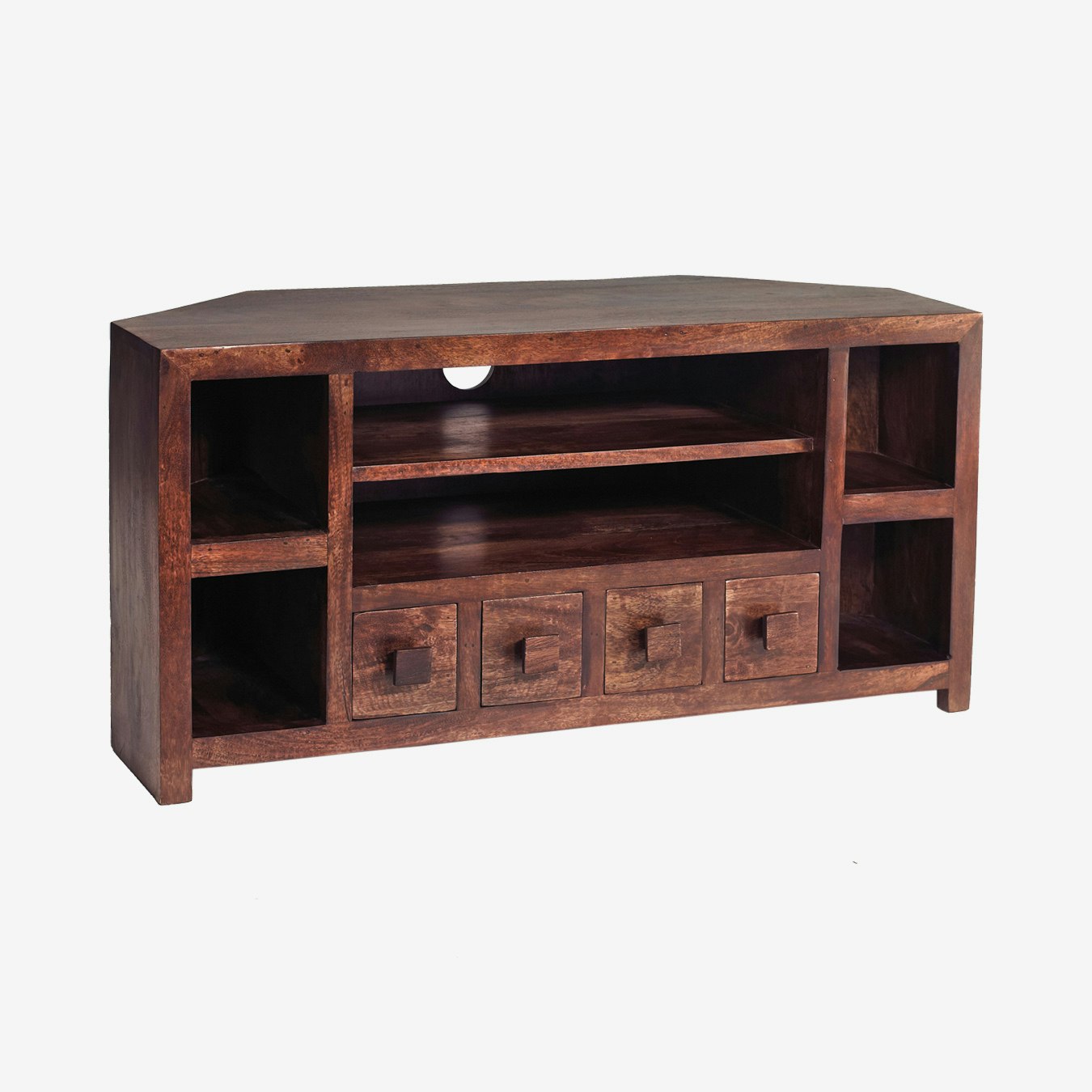 Toko Corner TV Unit - Dark Mango Wood by Indian Hub
