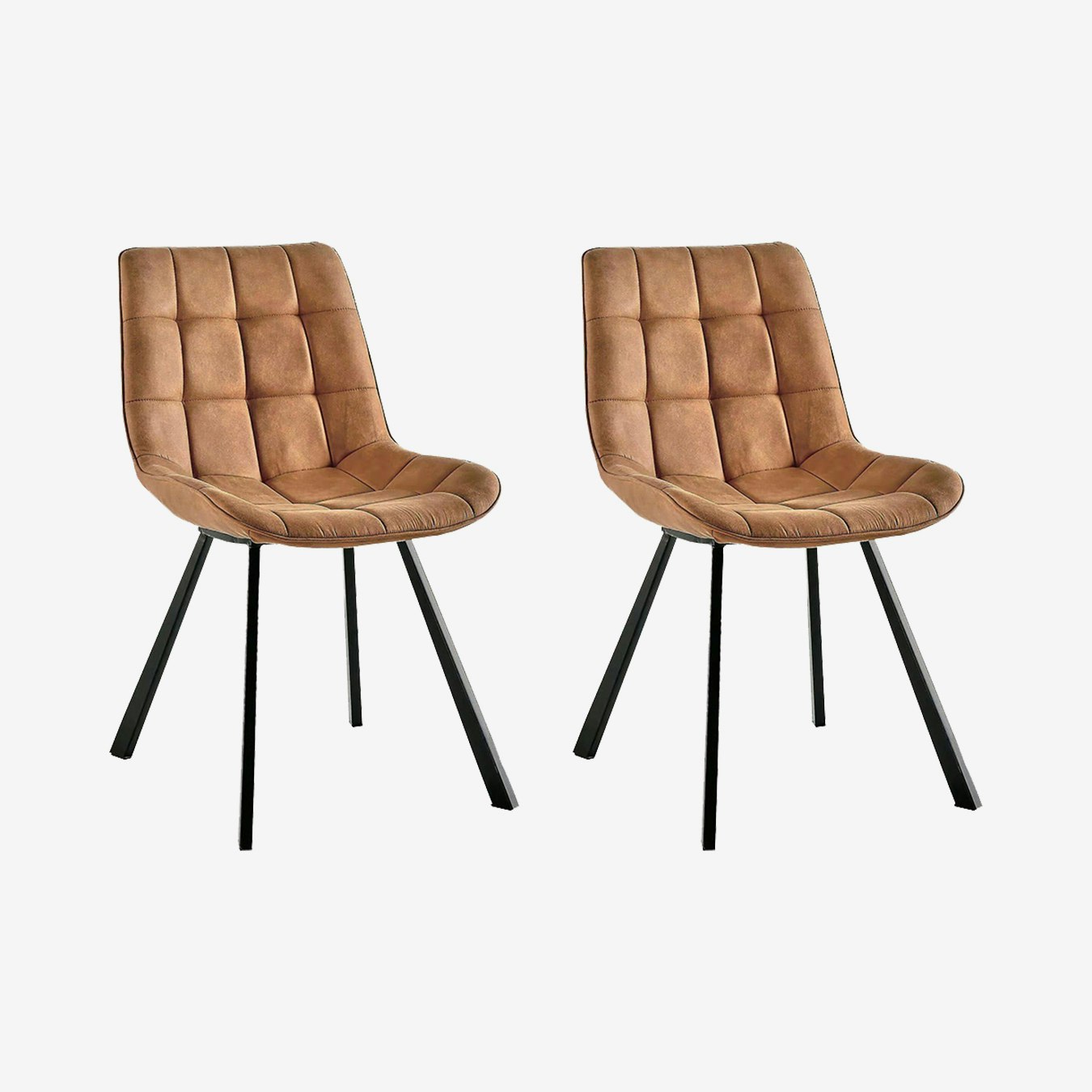 Contemporary Leather Dining Chairs - Light Brown - Set of 2 by Indian Hub