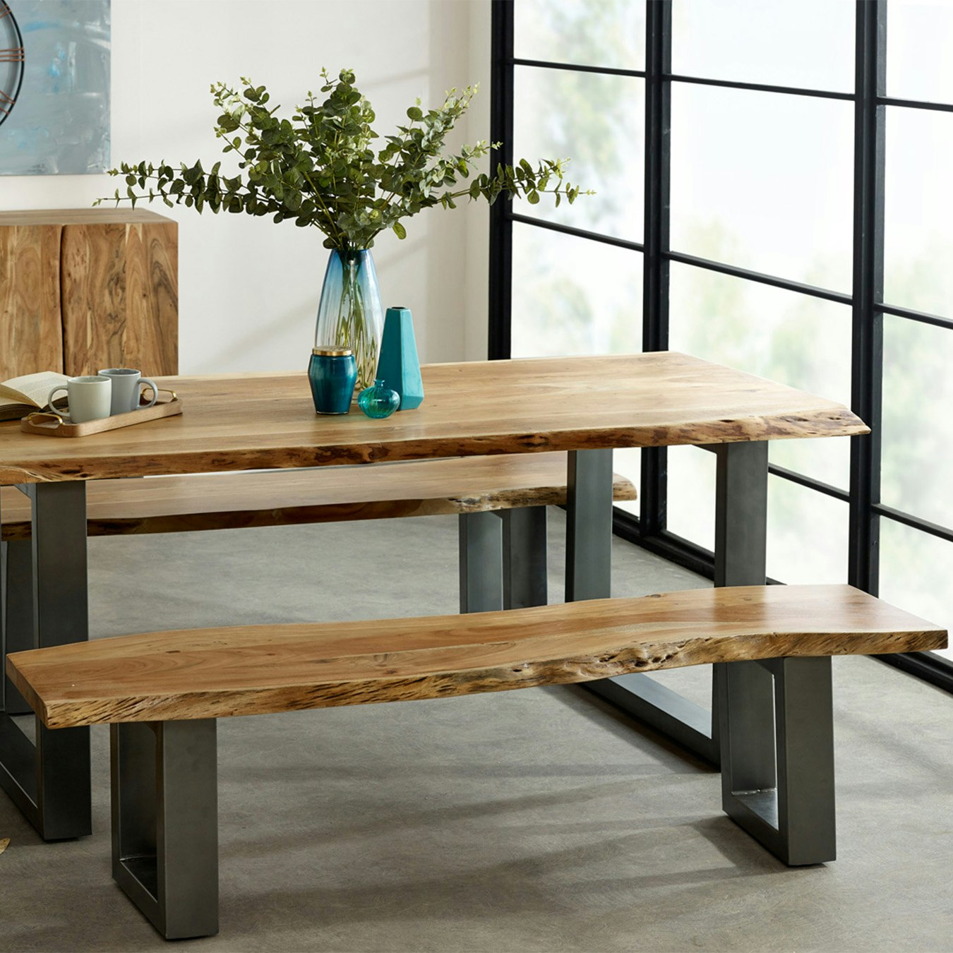 Natural Essential Live Edge Dining Bench by Indian Hub