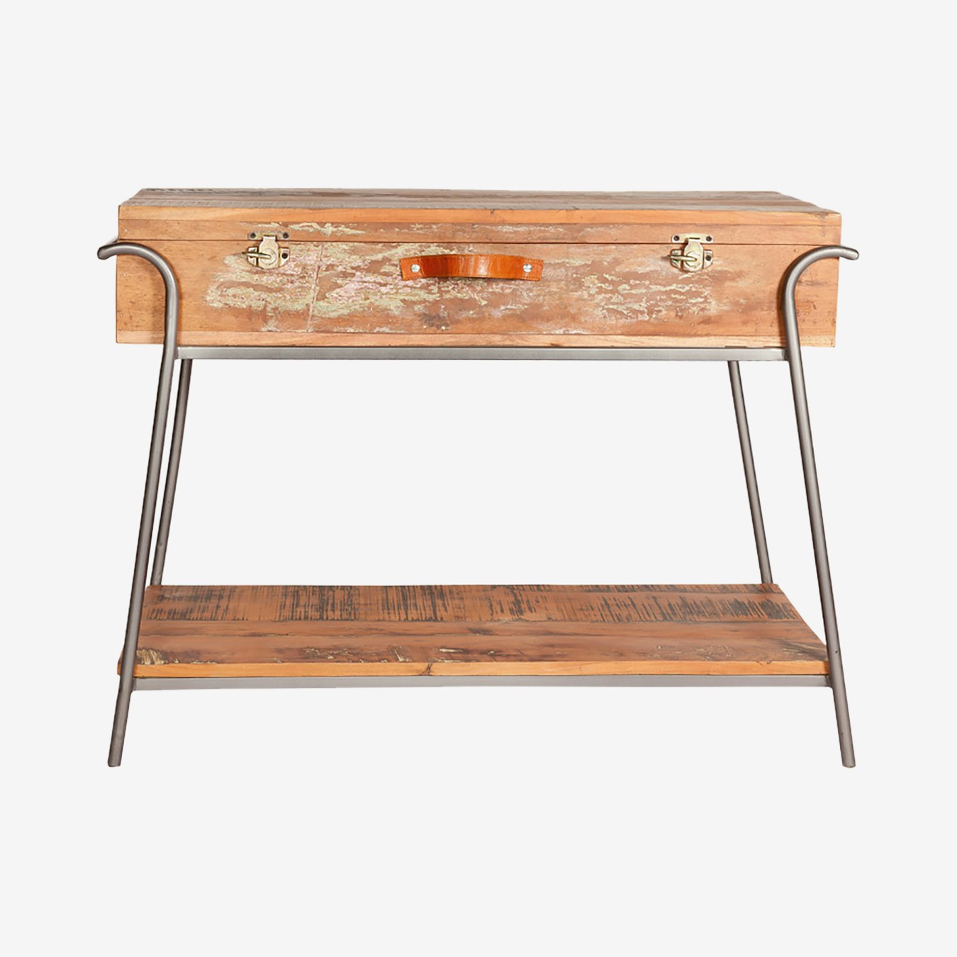 Reclaimed Metal Wood Box Console Table by Indian Hub