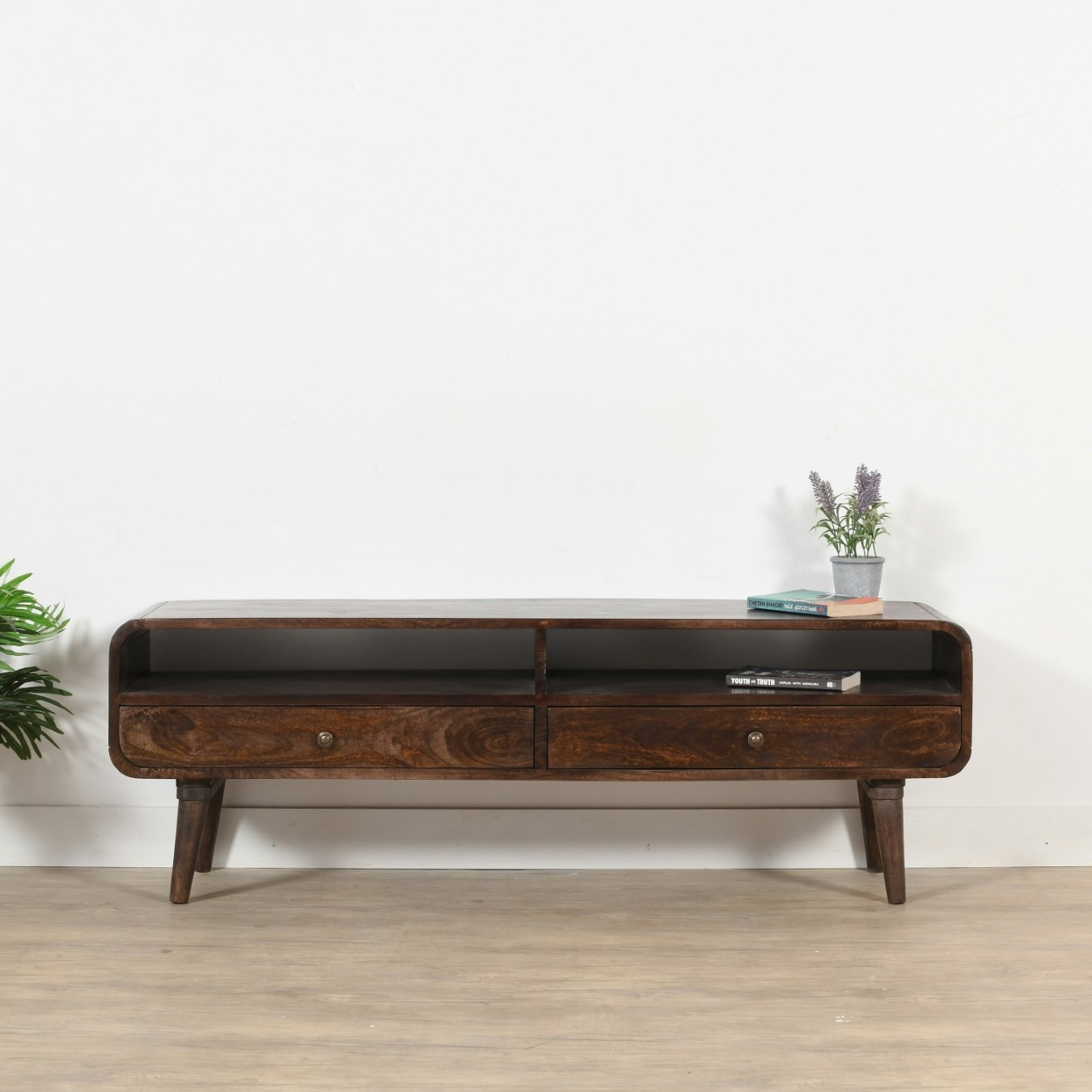Benjamin Large TV Stand With 2 Drawers - Dark Mango Wood by Indian Hub