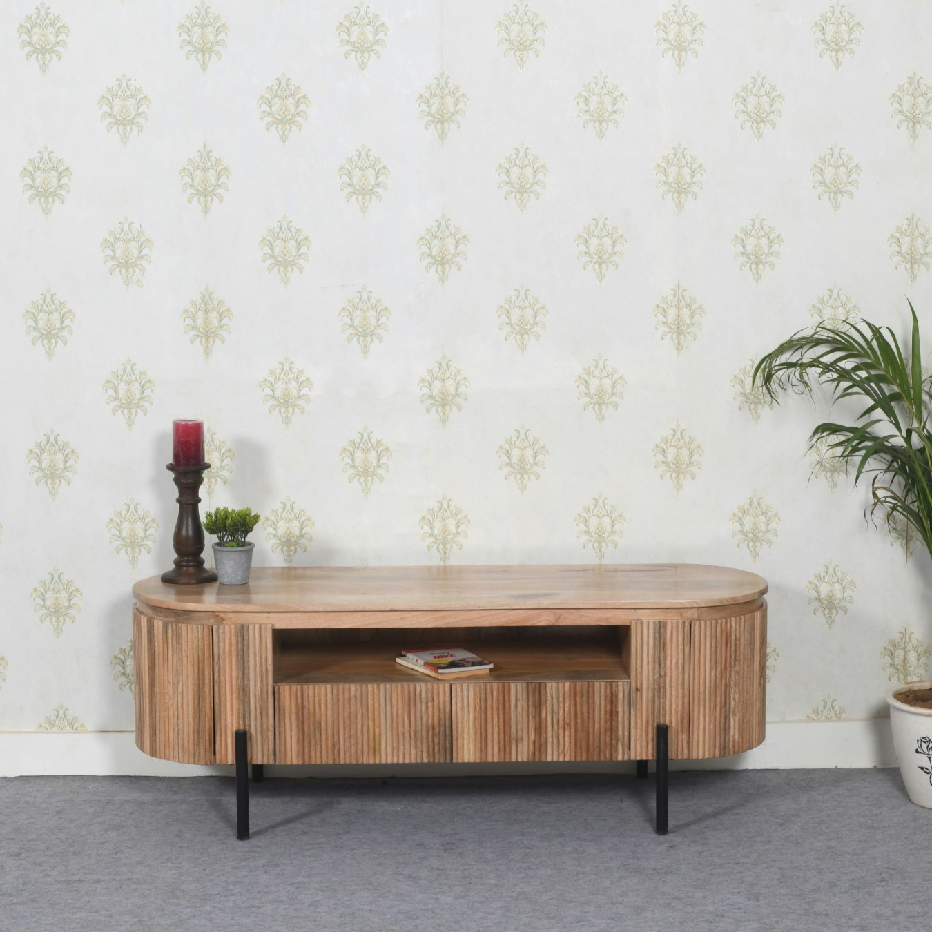 Carter Natural TV Cabinet With Metal Legs - Solid Wood by Indian Hub