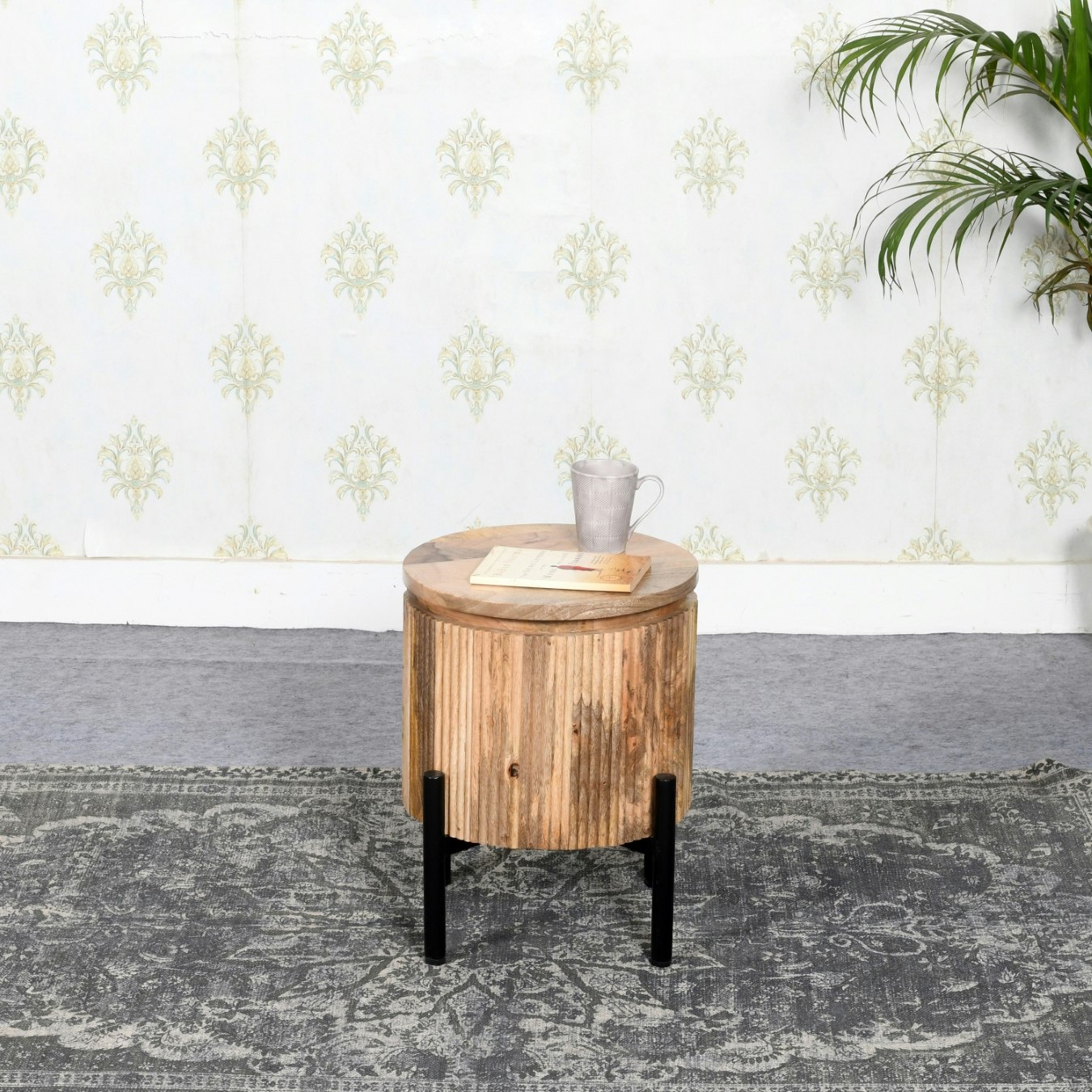 Carter Bedside Table with Metal Legs - Solid Wood by Indian Hub