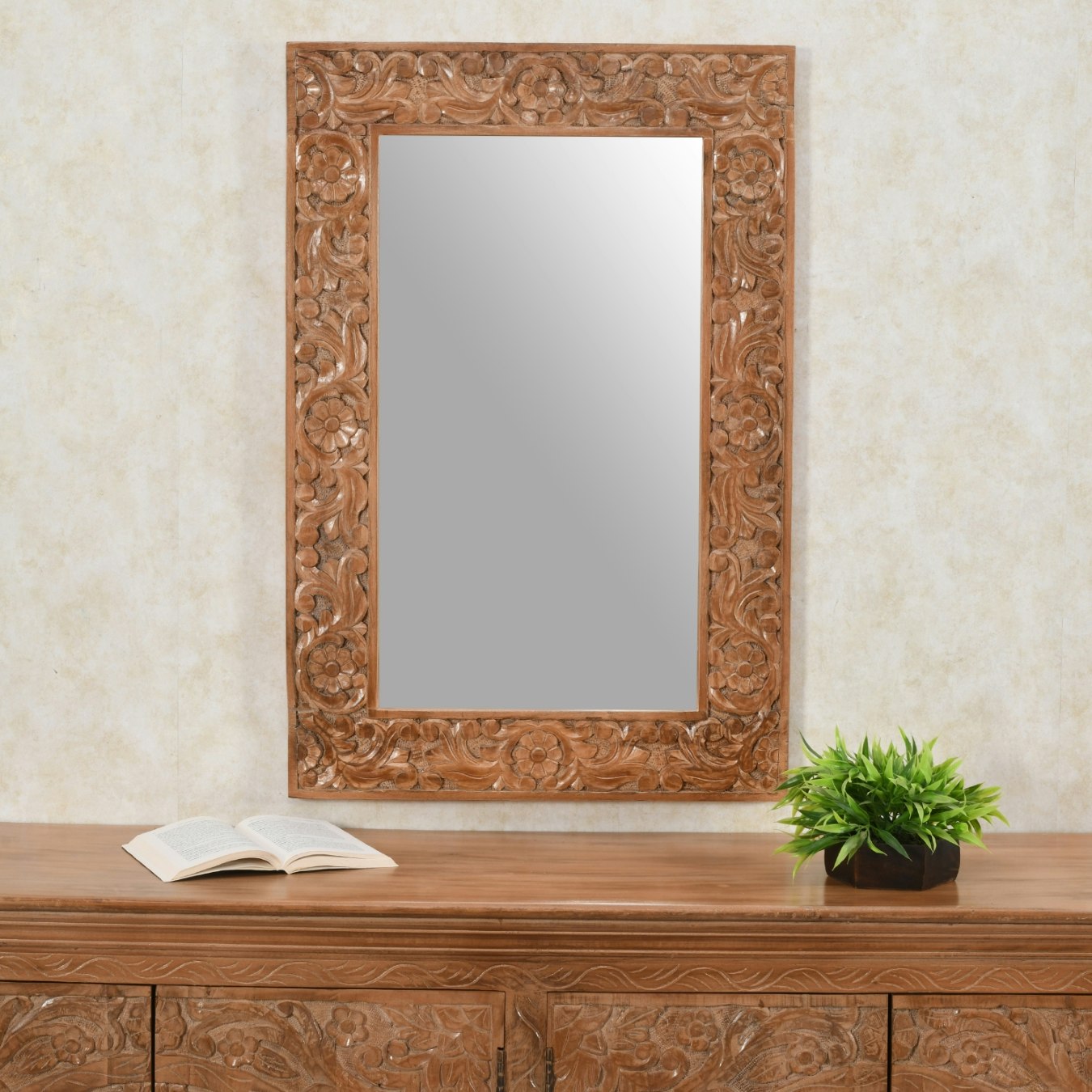 Engraved Mirror - Mango Wood by Indian Hub