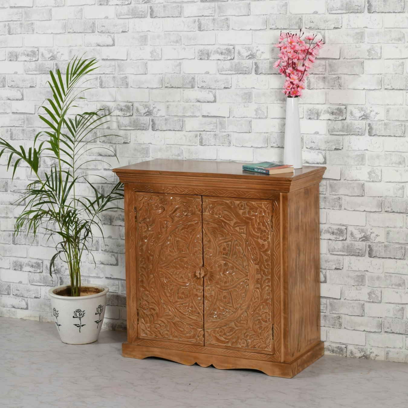Engraved Sideboard With 2 Doors - Mango Wood by Indian Hub