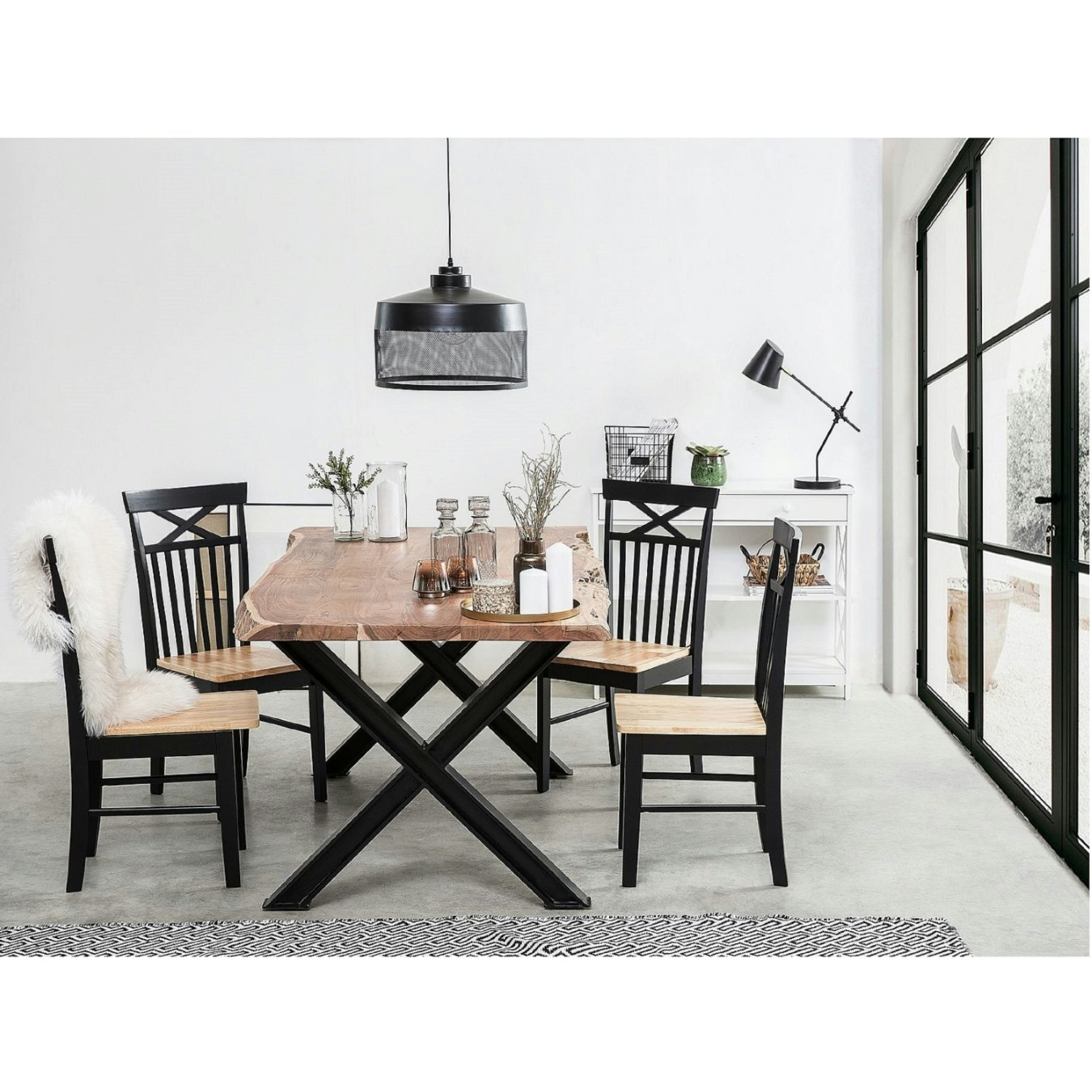 Live Edge Large Wood Dining Table With Cross Metal Legs by Indian Hub